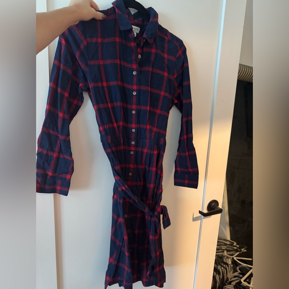 J. Crew Long Sleeve Plaid Dress - Navy and Red